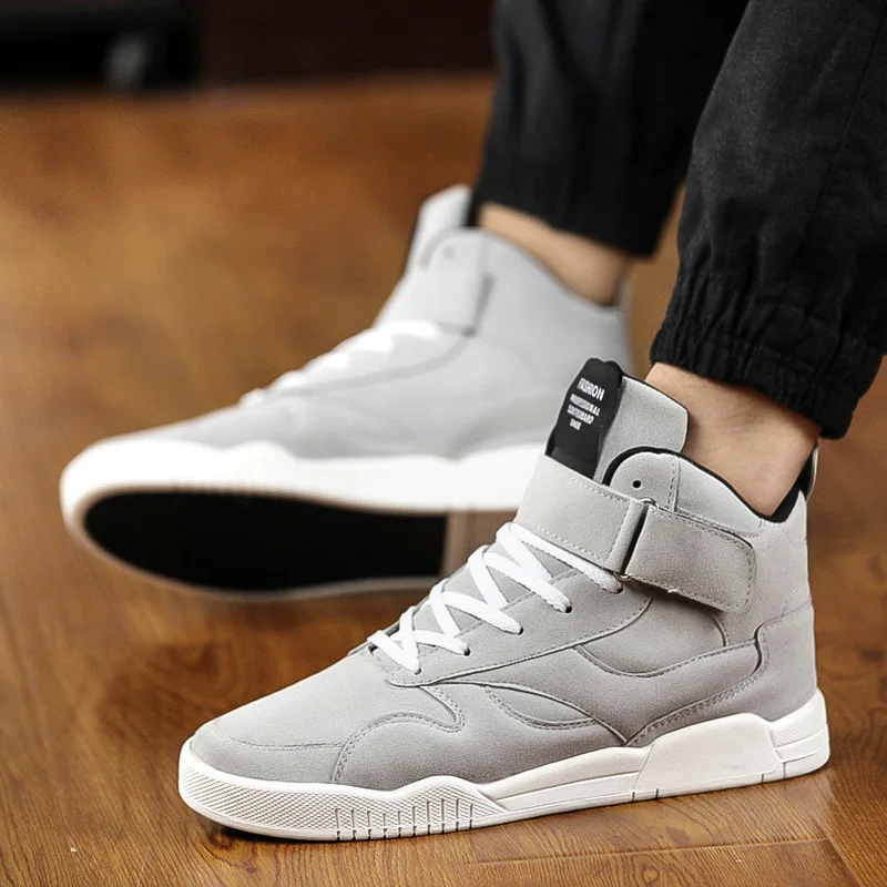 Hook Loop Men Canvas Casual Shoes High Top Sewing Flat Vulcanize Solid Lace-Up Spring Autumm Breathable Boys Sneakers | Обувь