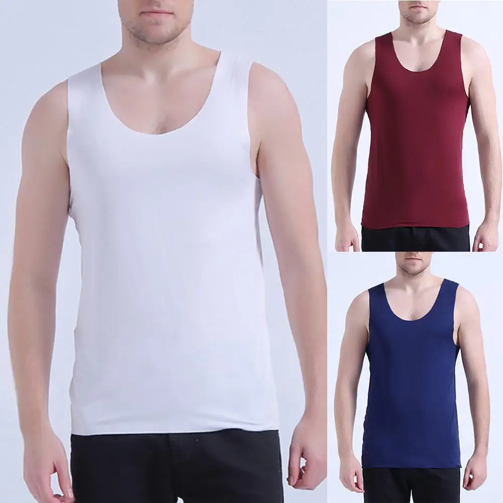 Мужская однотонная бесшовная хлопковая Футболка с глубоким вырезом без рукавов