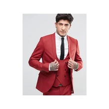 Costume rouge col châle pour hommes, sur mesure, un bouton, mode, Blazer décontracté, 3 pièces, Slim Fit (veste + gilet + pantalon), 2022  (2)