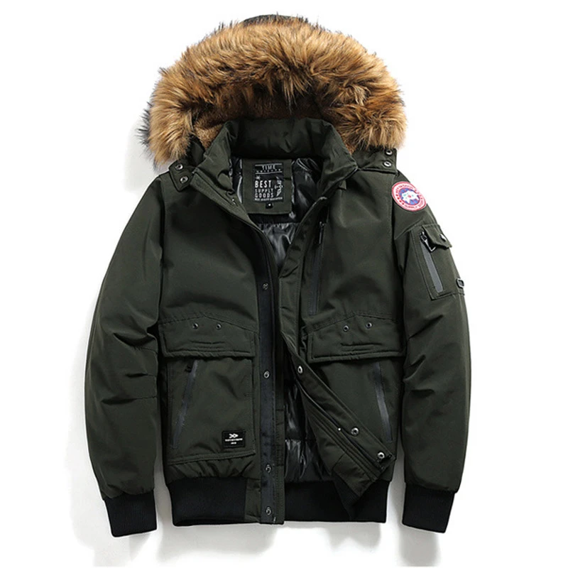 Зимняя мужская куртка пальто 2019 Модный Черный Армейский зеленый меховой