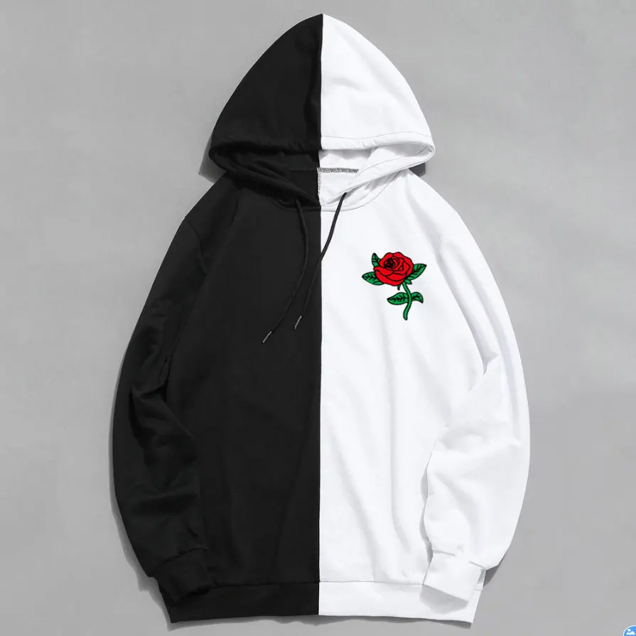 

New Fashion Spring Autumn Latest Harajuku Poison Rose Print Double Color Hoodies Men Women Pullover Sweatshirt Thin Clothing