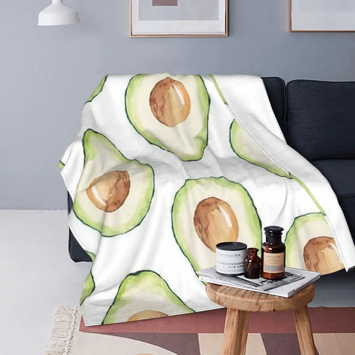 

Avocado Fruit Blanket Flannel Spring/Autumn Green Funny Portable Lightweight Thin Throw Blanket for Sofa Car Quilt