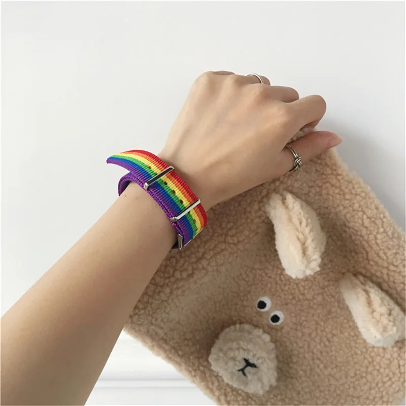 Женский мужской парный Радужный Браслет на ремешке Нейлоновый Холщовый для