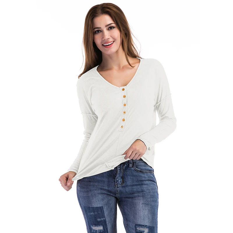 Женская Повседневная футболка с длинным рукавом однотонная свободная на