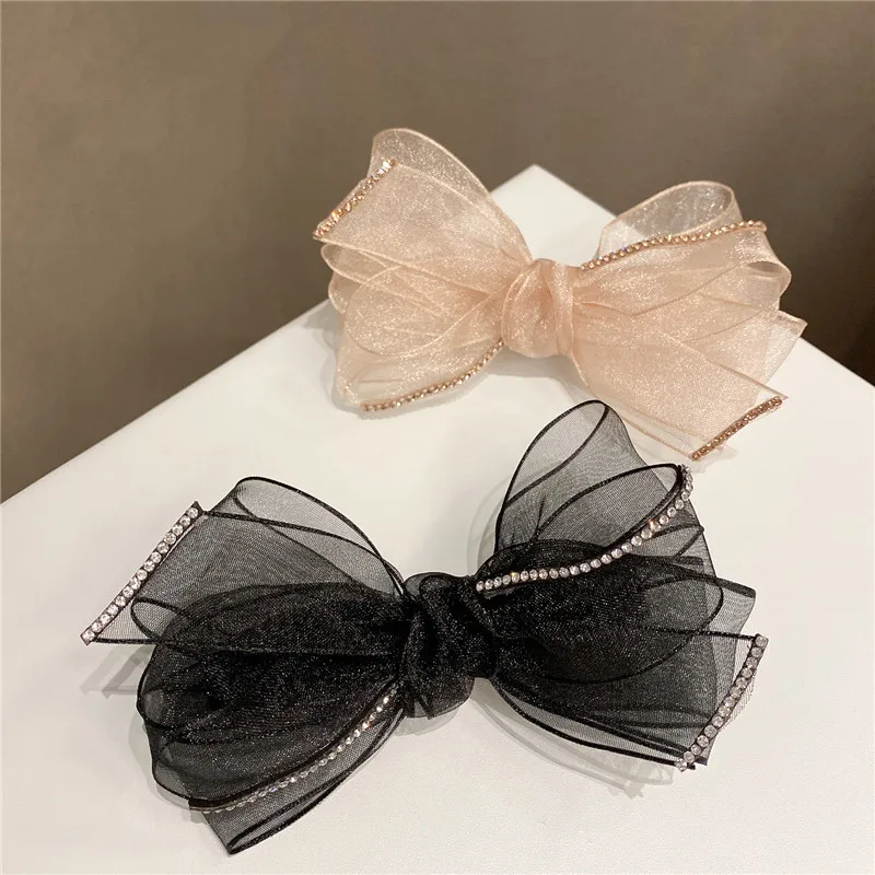 Роскошные заколки для волос из органзы с бантом девочек шпилька Стразы Фея