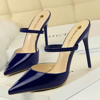 new concise summer shoes 10 5cm high heels solid shallow pointed toe slides wastin wordband fashion pumps women slipper outside
