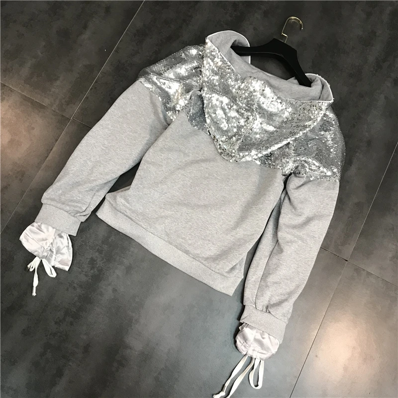 Женский Блестящий спортивный костюм с блестками куртка на молнии капюшоном и