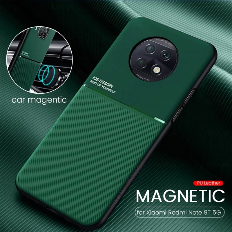 

leather texture car magnetic holder phone covers case for xiaomi redmy redme redmi note 9t red mi not 9 t t9 5g shockproof coque