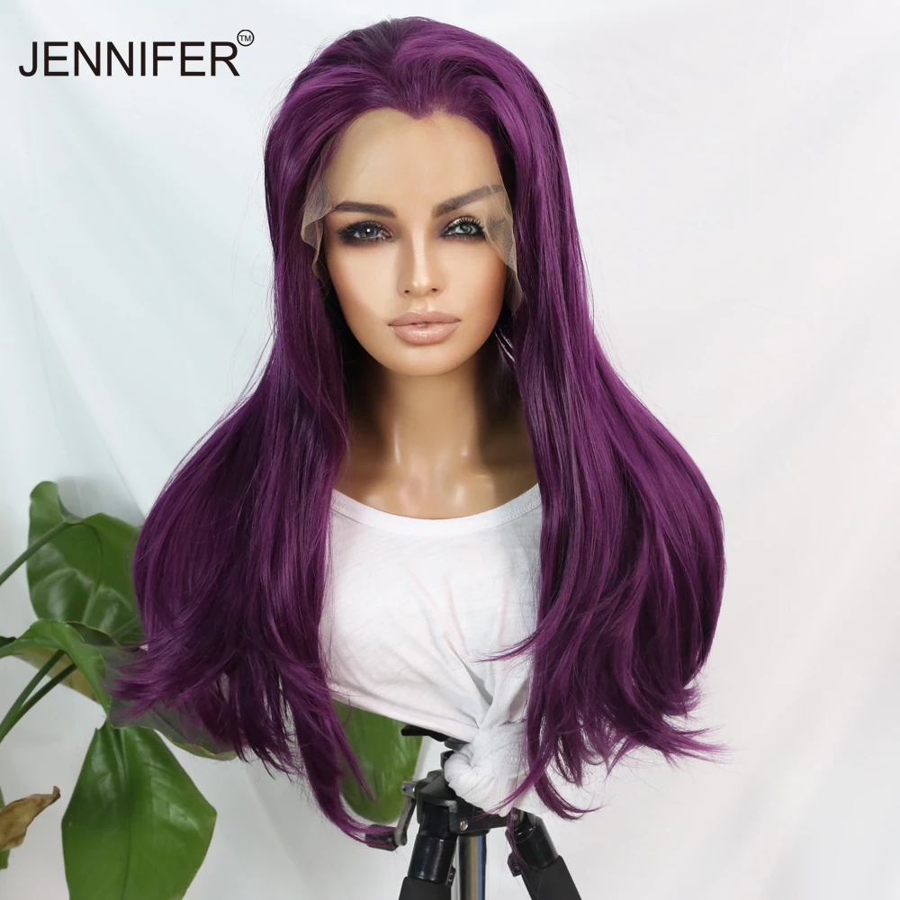 

Synthetic Wigs For Women 24inch Lace Front Long Straight hair Purple Color Heat Resistant Fiber Party/Daily
