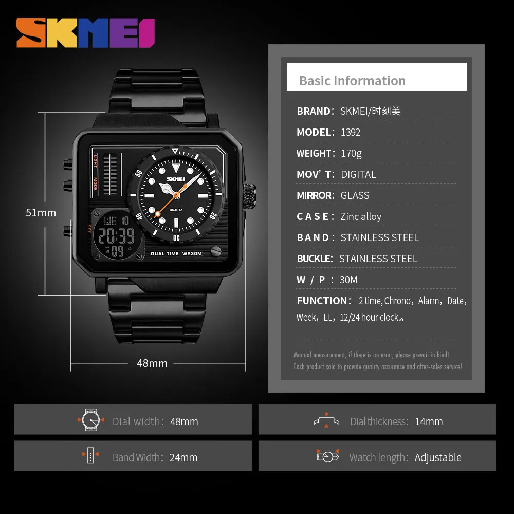 

SKMEI Digital Electronic Men Watch Stainless Steel Strap Watches Day Date Display Personality Alarm Relogio Masculino Cool 1392