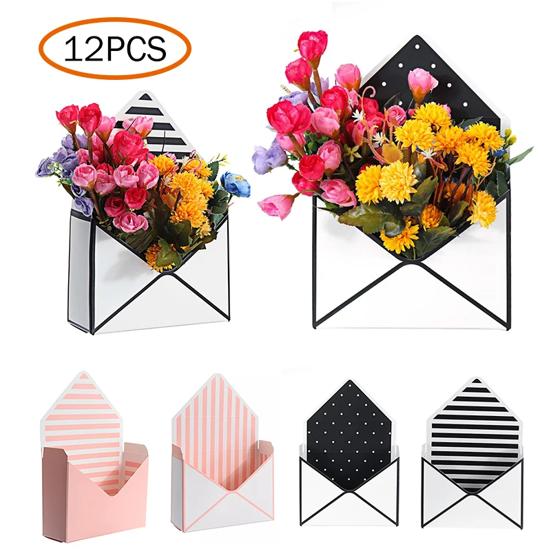 

12PCS Fold Envelope Flower Storage Box Wedding Engagement Party Desktop Decor Gift Bag Bouquet Wrapping Basket Paper Packing Bag