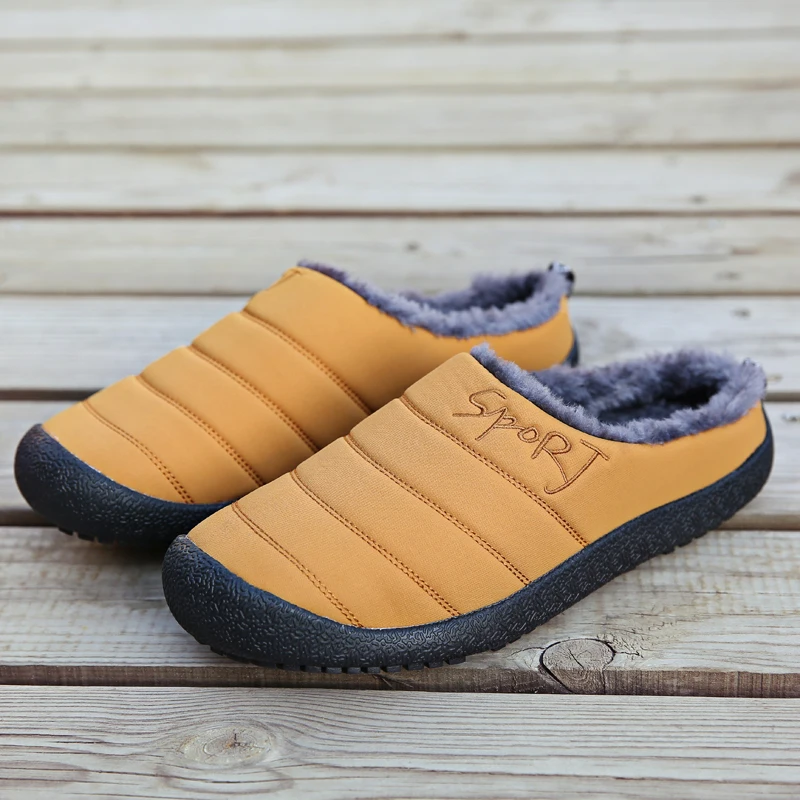 

Winter Inside Fur Men Home Slippers Army Green Black Indoor Flats Shoe Brand Fashion Half slippers for Man Plus Velvet Slippers