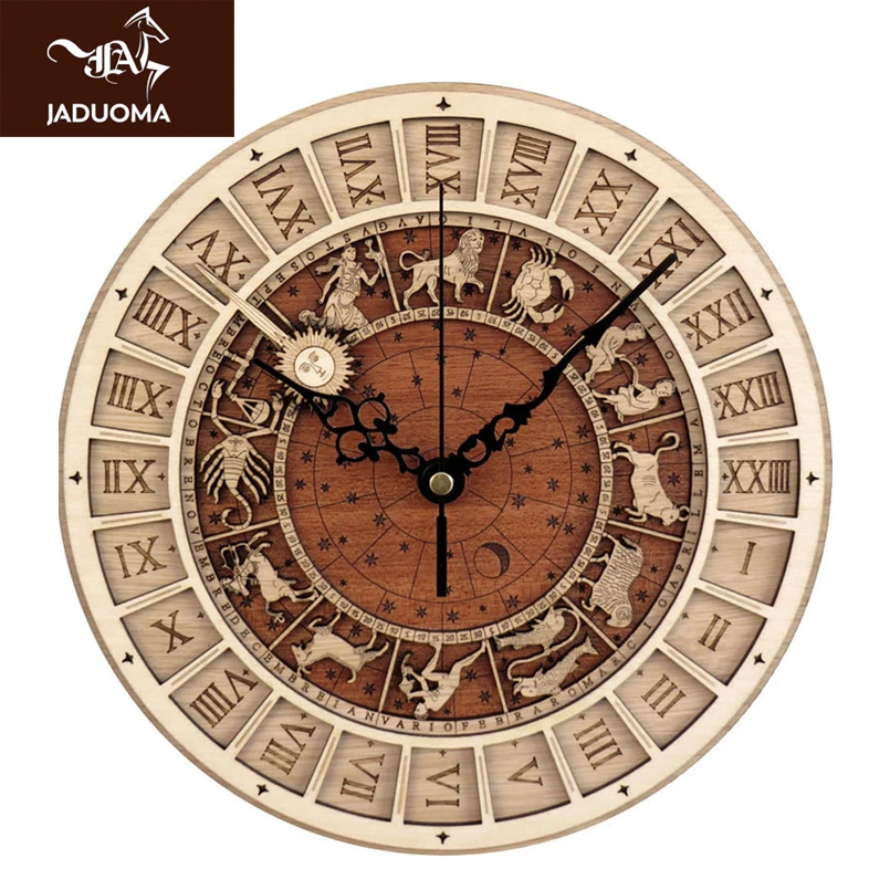 

JADUOMA Antique Style Clocks Astronomical Wall Clock For Home Quartz Vintage Constellation Silent Movement Wall Watch For Room