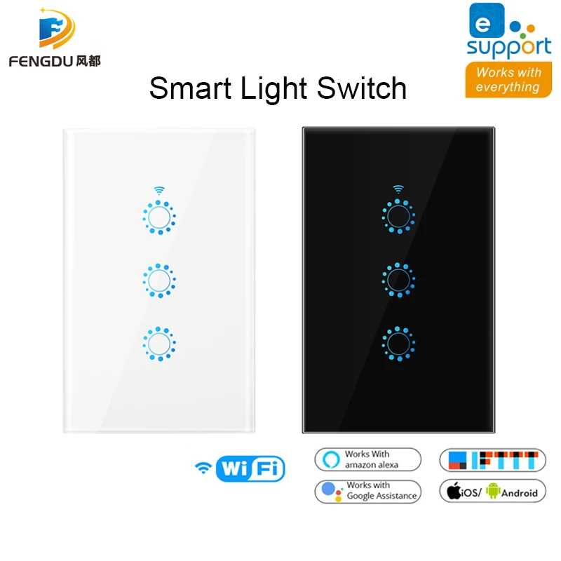 

US WiFi Smart Home Switch 1/2/3 Gang Voice Control Wireless Light Switch Work with Alexa Google Home for Intelligent Family