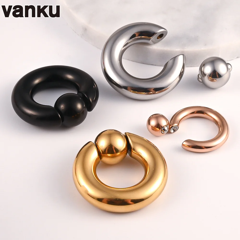 Vanku 2pcs Stainless Steel Ear Piercing Weights Stretcher Expander  Ear Gauge Round Ball Closure Nose Septum Ring Jewelry images - 6
