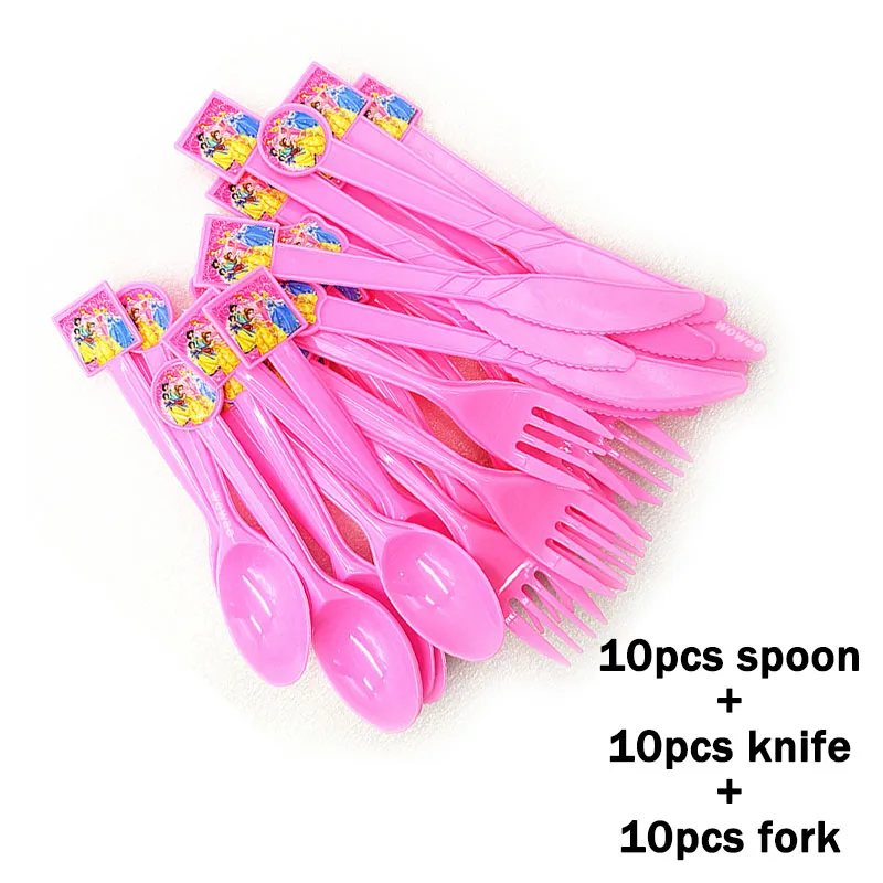 10Spoon10Fork10Knive Принцесса Ариэль Снежная королева фильм детский день рождения украшения Дети девочка вечерние принадлежности штамп лучший подарок - Цвет: 10Spoon10Fork10Knive