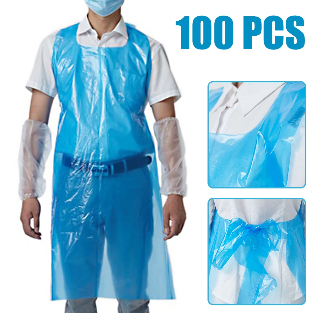 

100 Pcs Disposable Cleaning Apron Transparent Outdoor Camping PE Apron for Cooking Sanitary Kitchen Cleaning Painting Picnic