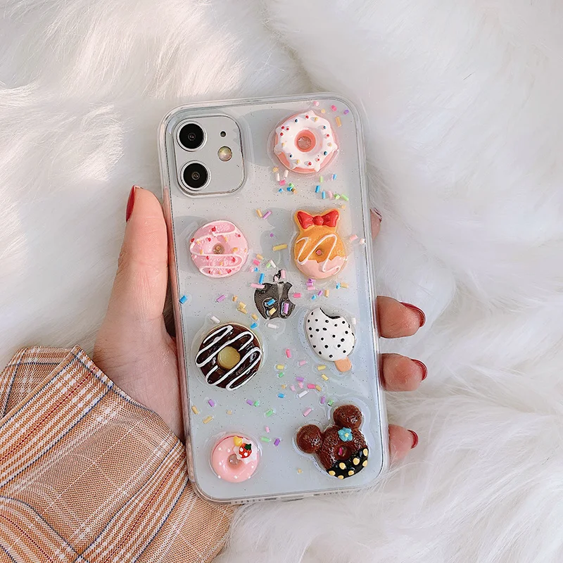 

Tfshining INS Cute 3D Donuts Cartoon Phone Cases For iPhone 12 11 Pro Max 7 6 8 Plus X XS Max Xr Clear Back Cover Coque Shell