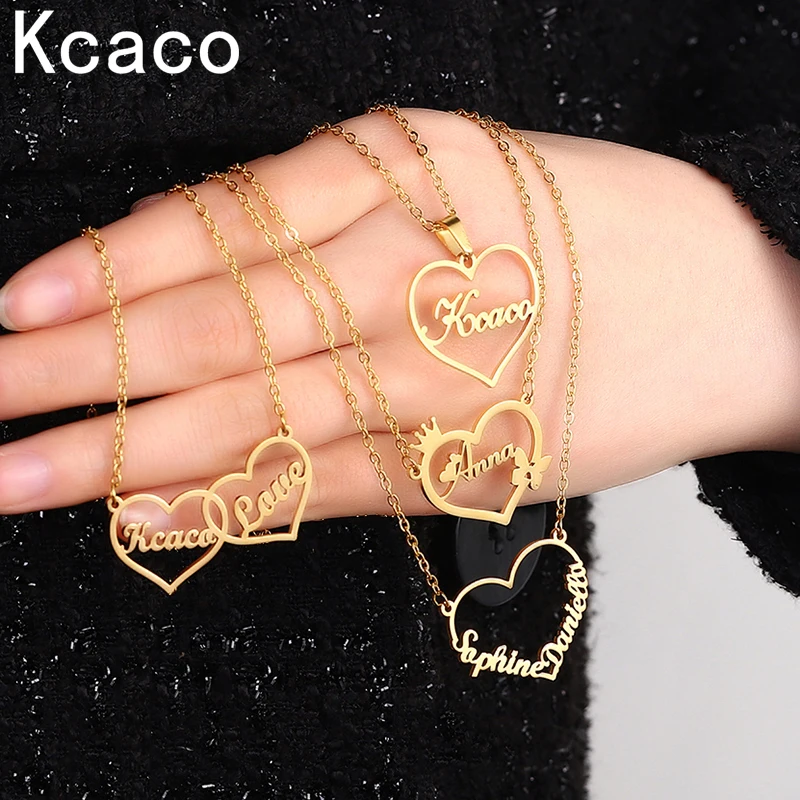 Kcaco Personalized Name Necklace Gold Plated Butterfly Heart Pendant Stainless Steel Customized Letter Choker for Women Jewelry