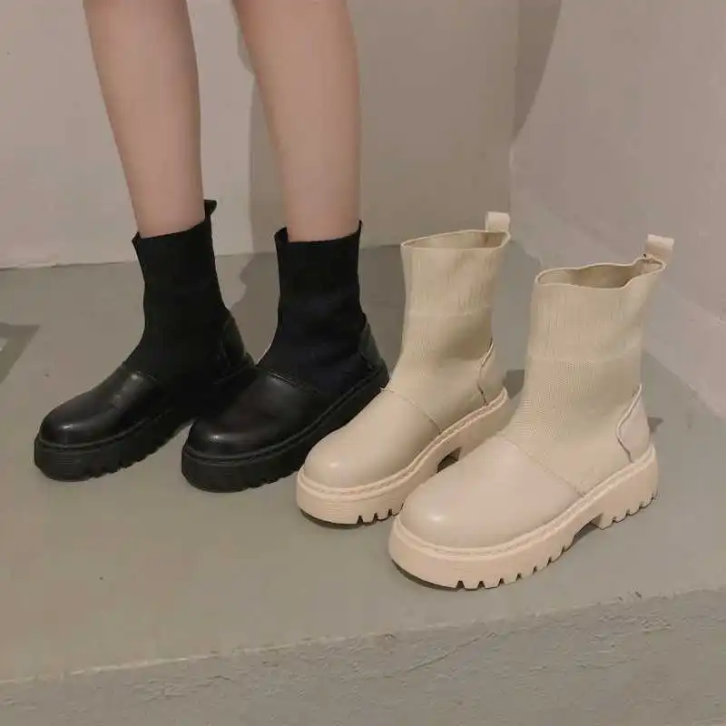 

Mid barrel thick heel boots women's new Korean slim net Red Knight boots spring Martin boots in autumn of 2019