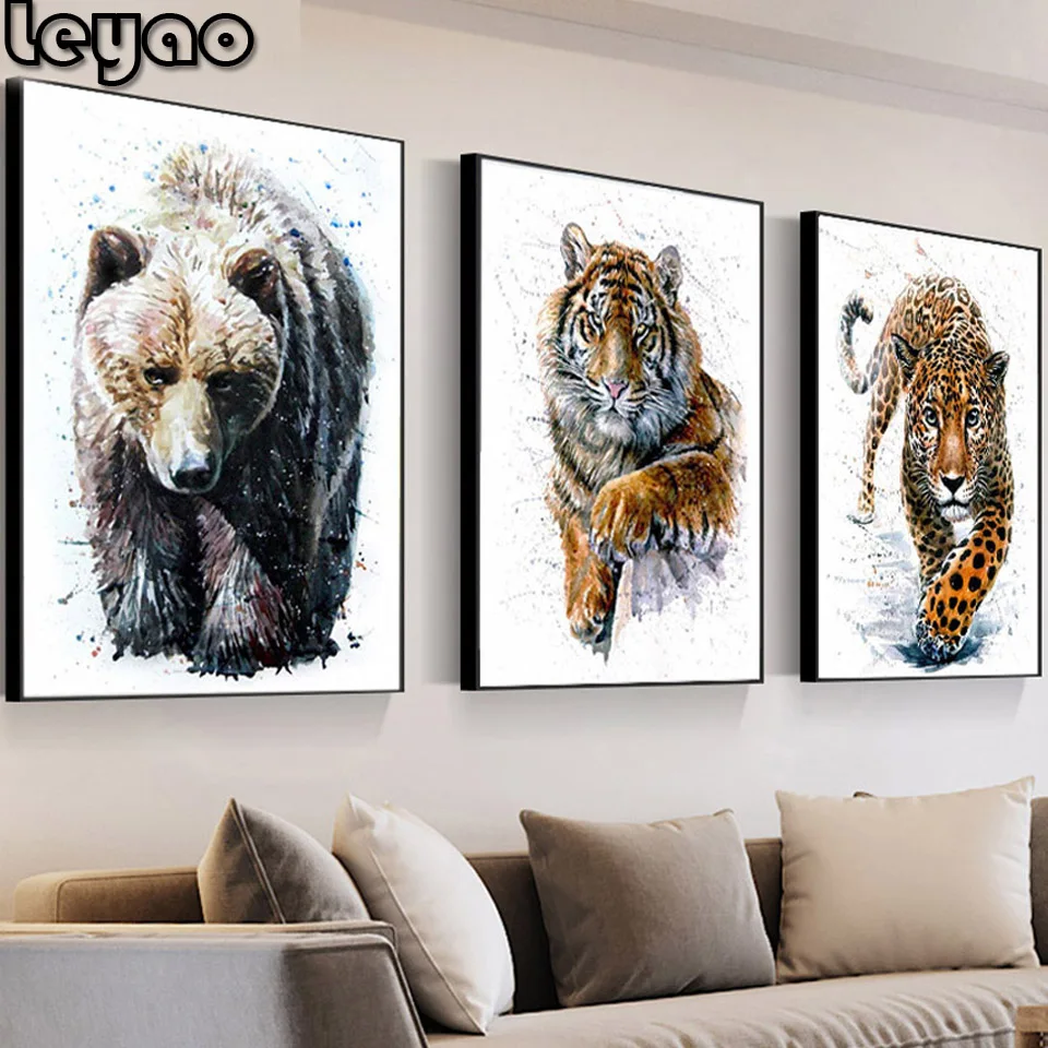 

Bear tiger leopard 5d diy diamond painting full square round drill mosaic embroidery animals triptych home decor
