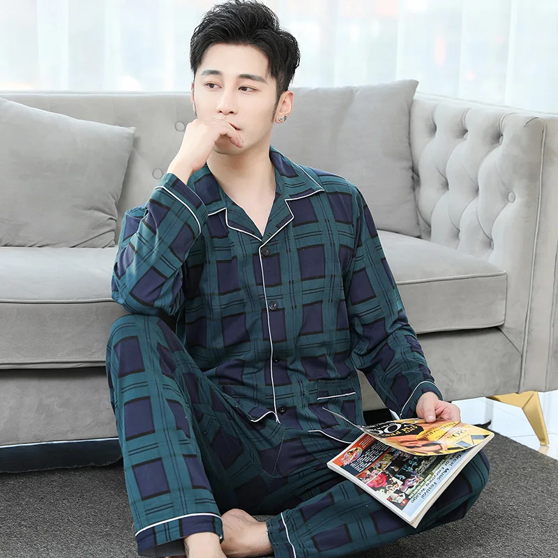 

2pcs/set Pajama Boys Pyjama Set Spring Long Sleeve Plaid Men Pajama Set Nightwear Autumn Winter Casual Pijama mens Sleepwear Set