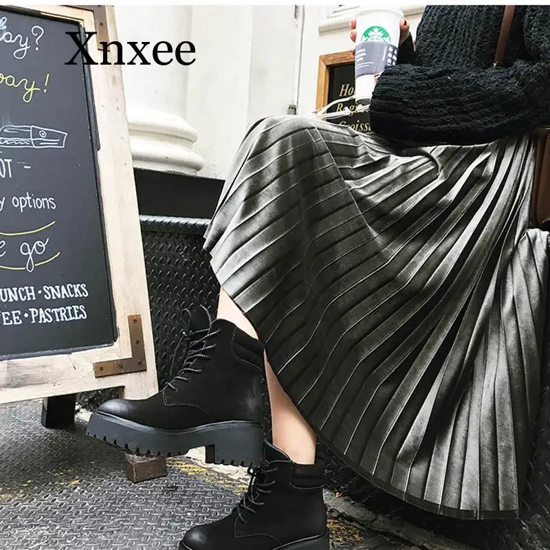 Плиссированная юбка на осень и зиму облегающая женская бархатная с завышенной