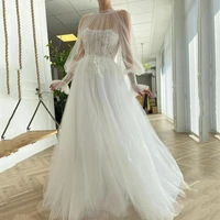 thinyfull dotted tulle wedding dresses puffy sleeve a line lace appliques bridal gown vestido de novia 2021