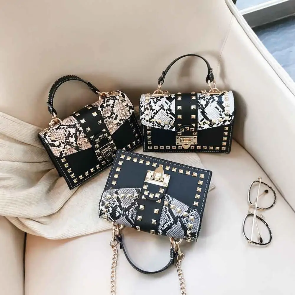 Модная брендовая женская сумка из искусственной кожи с заклепками на цепочке