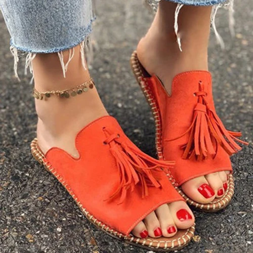 

2020 Summer Women Shoes Fashion Flat Slippers Tassel Comfortable Leopard New Sewing Open Toe Footwear Plus Size