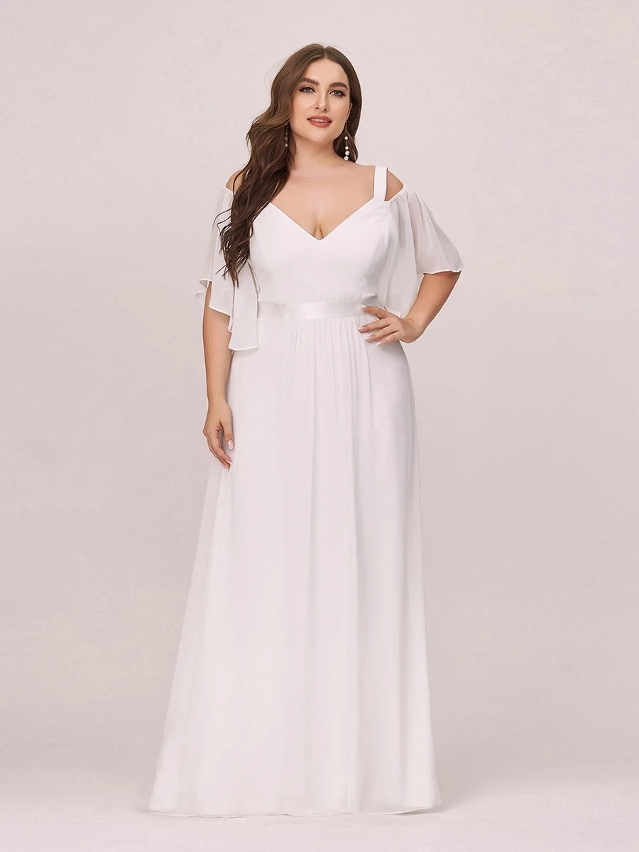 

Plus Size Mother of the Bride Dresses V-Neck Women's Cold Shoulder Chiffon Ever Pretty 2022 Bridesmaid Dresses Vestidos De Gala