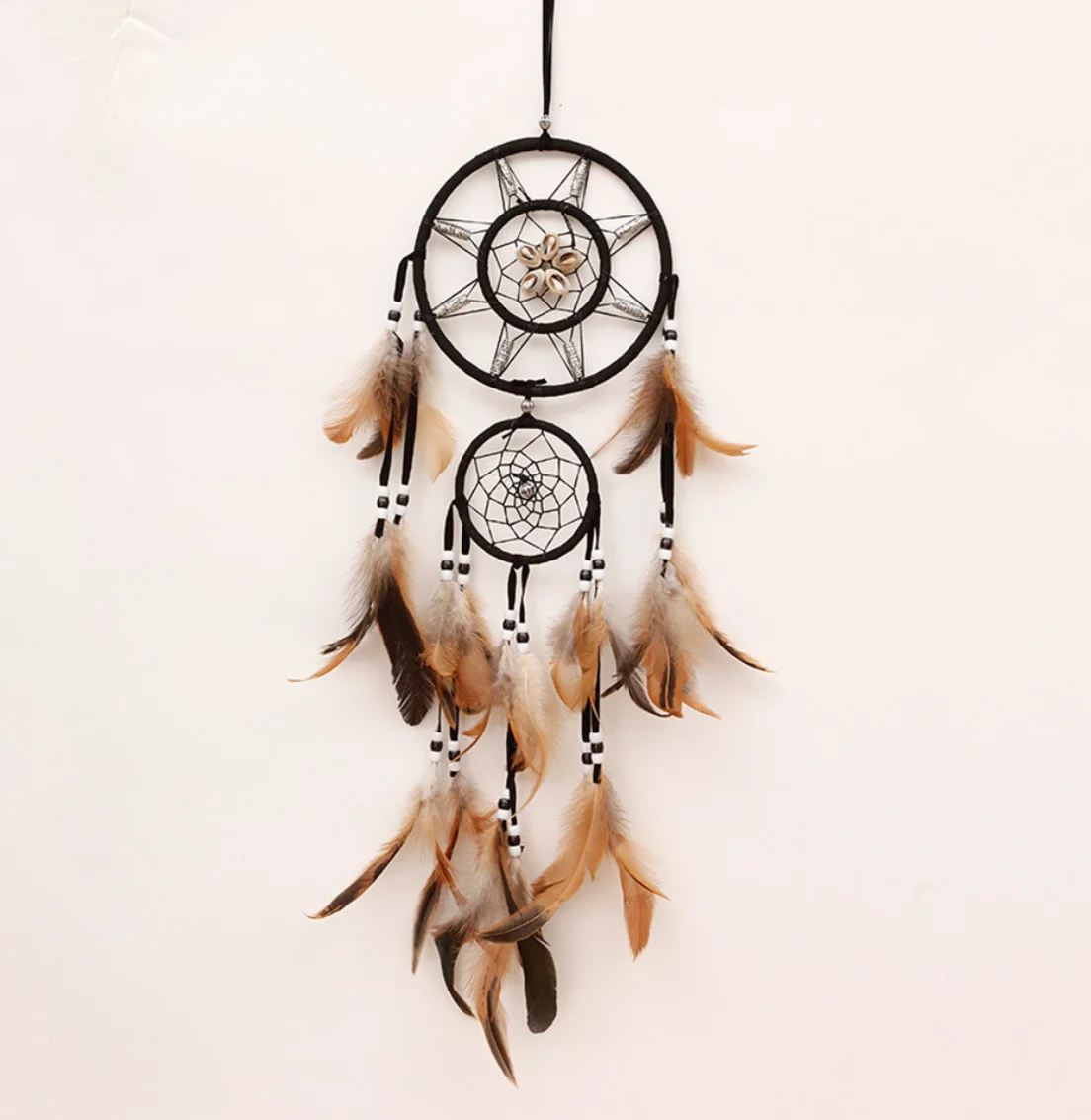 

Dream Catcher With feathers Wall Hanging Decoration Decor Bead Ornament Brown