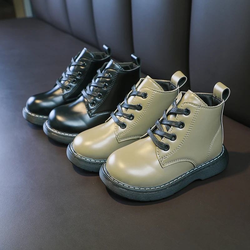 

Fashion Girl Patent Leather Martin Shoes Kids Ankle Boots Children Motorcycle Shoes Non-slip Platform Chunky Shoes Autumn 4-12Y
