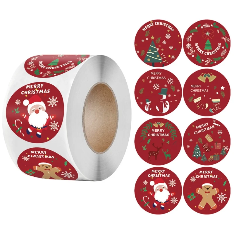 

500Pcs/Roll Xmas Stickers Round Sealing Sticker Classic Xmas Package Decorations