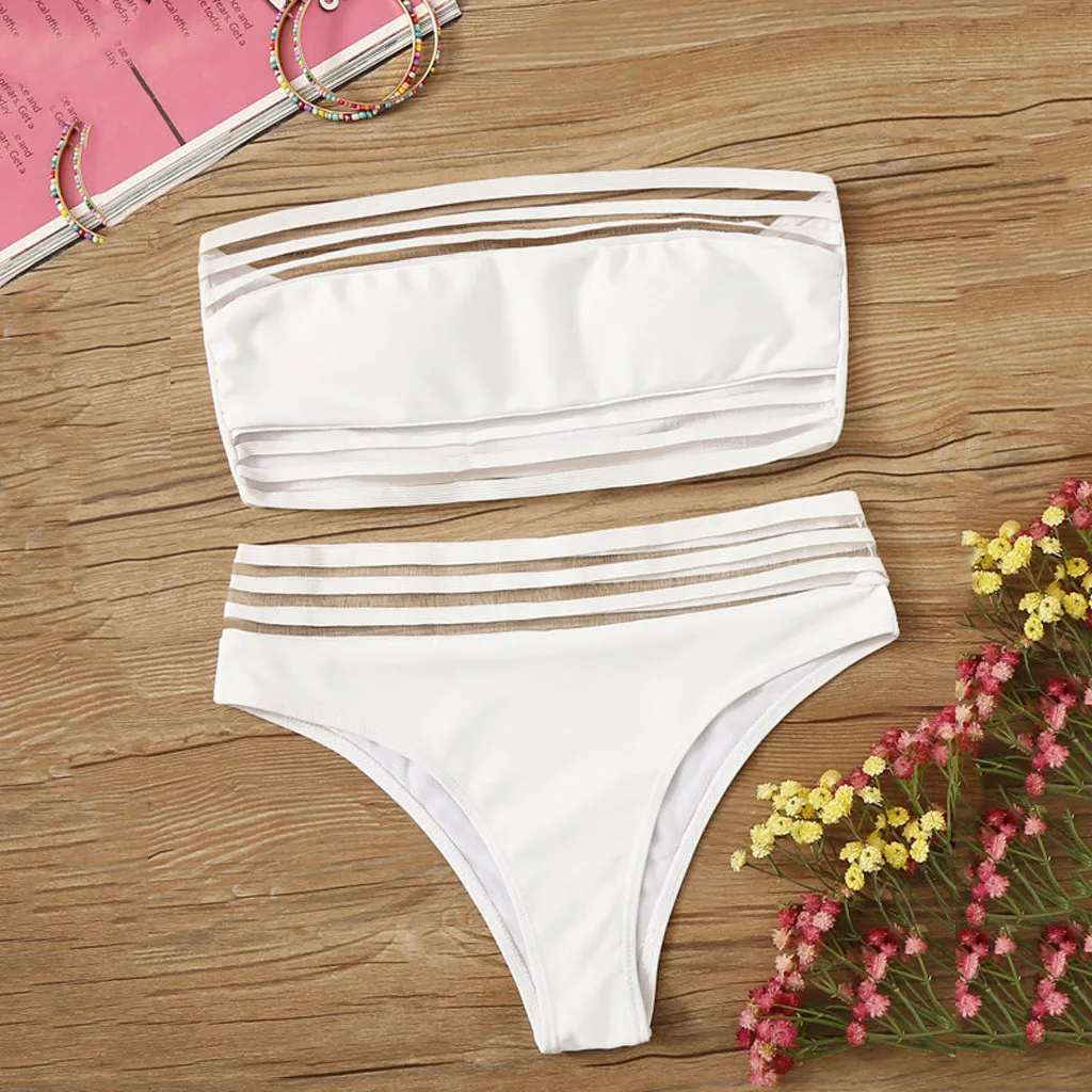 Женский сексуальный сетчатый раздельный купальник бикини однотонный толстый