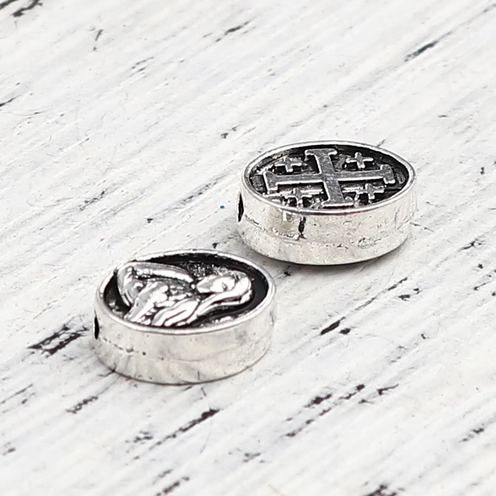 

100PCs Handmade Metal Religious Spacer Beads Oval Antique Silver Color Cross Beads DIY Making Bracelets Loose Beads Jewelry Gift