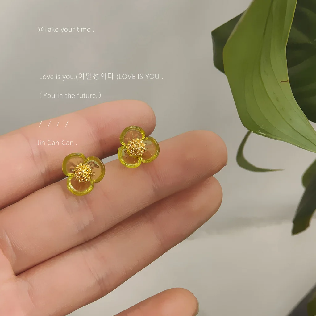 

New Green Flower Stud Earrings 925 Silver Earring Birthday Gift Birthday Gift Jewelry for Women Gifts for Women Cute Accessories