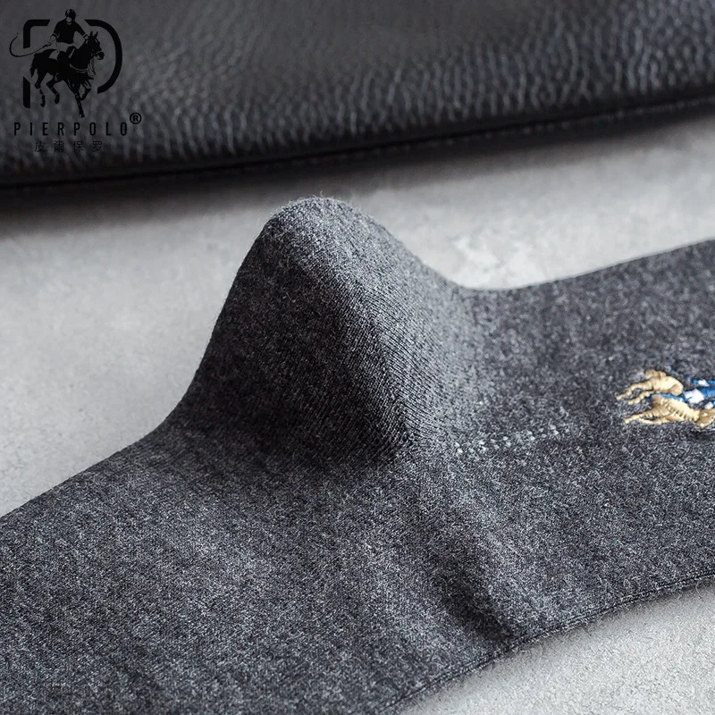 Носки PIER POLO модные брендовые круглые хлопковые носки мужские деловые с вышивкой