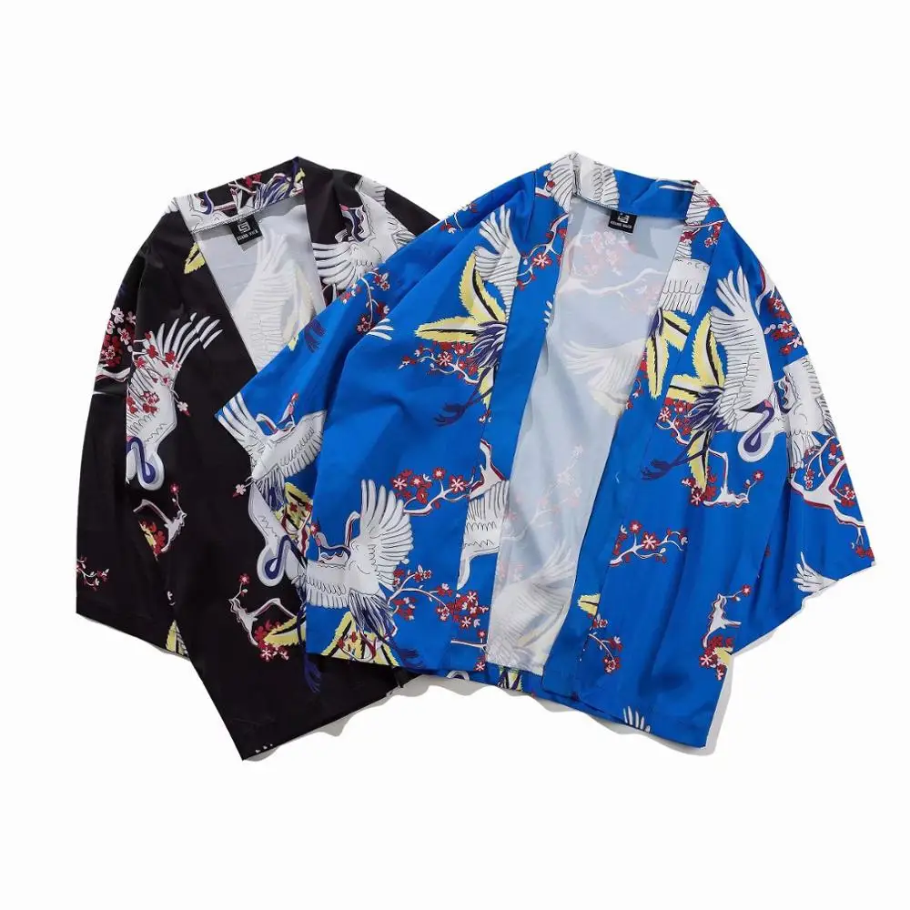 Кимоно в японском стиле для мужчин и женщин кимоно с принтом журавлей хаори
