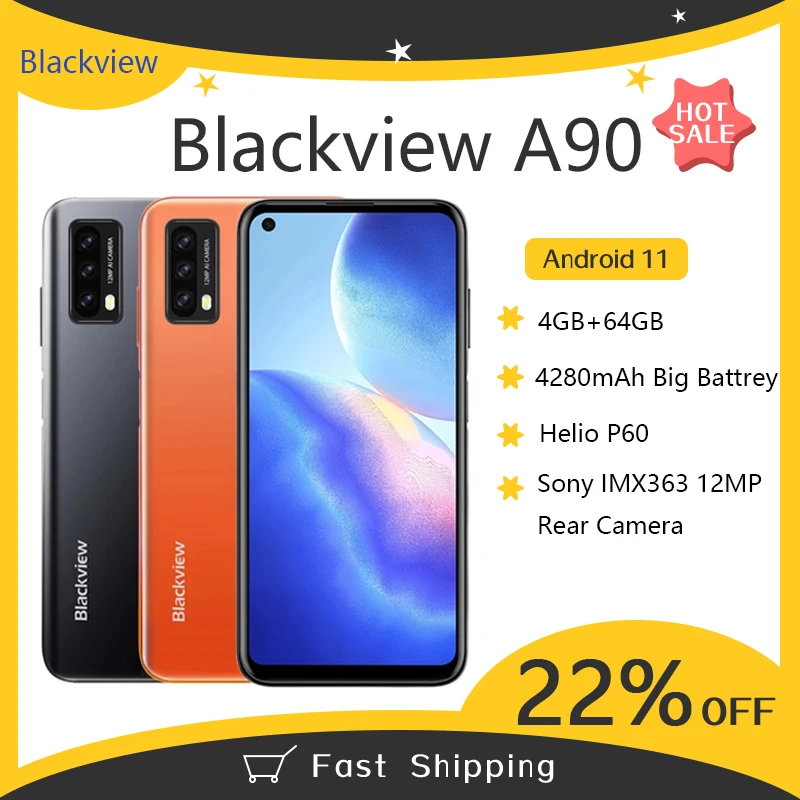 Blackview A90 4 Гб + 64 Смартфон Android 11 Helio P60 Octa Core 12MP HDR Камера мобильный телефон 4280 мАч
