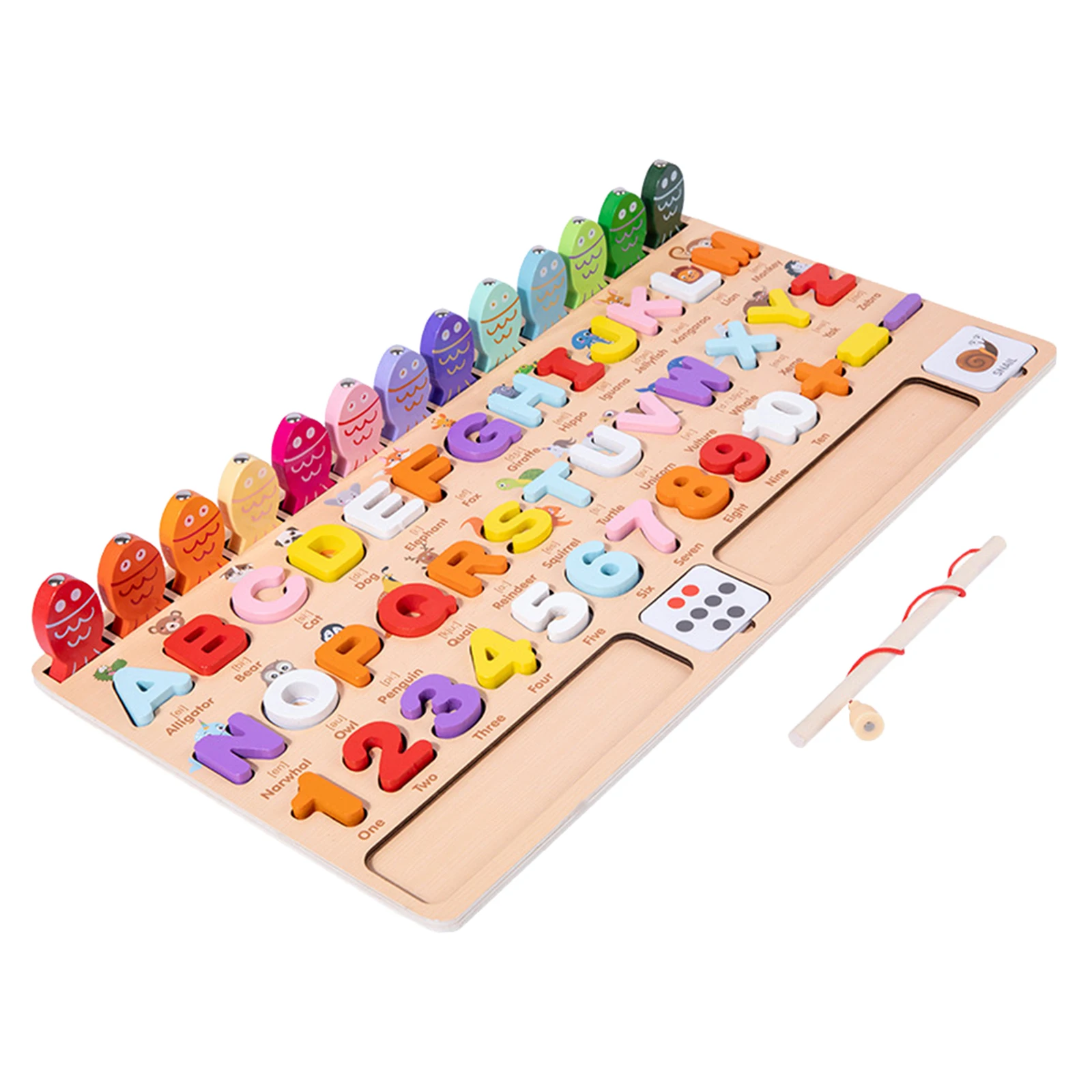 

Magnetic Alphabet Letter Wooden Fishing Game Catching Counting Board for Birthday Learning Education Math with Magnet Poles