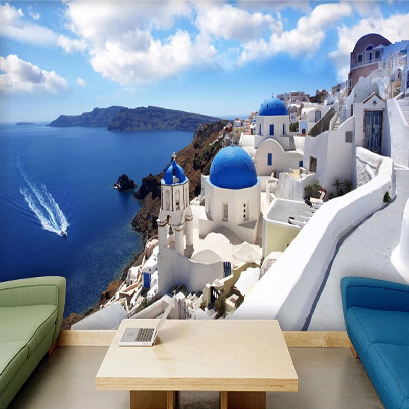 

Drop Shipping Custom 3D Photo Wallpaper Greece Aegean Mediterranean Large Murals Bedroom Non-woven Mural Wallpaper De Parede 3D