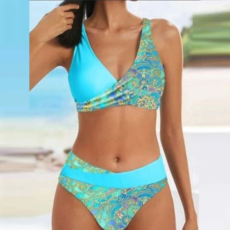 

Women Retro Pattern Striped Shiny Bikini Set Summer Push Up High Waist Patchwork Bathing Suit Casual Beachwear Brazilian Biquini