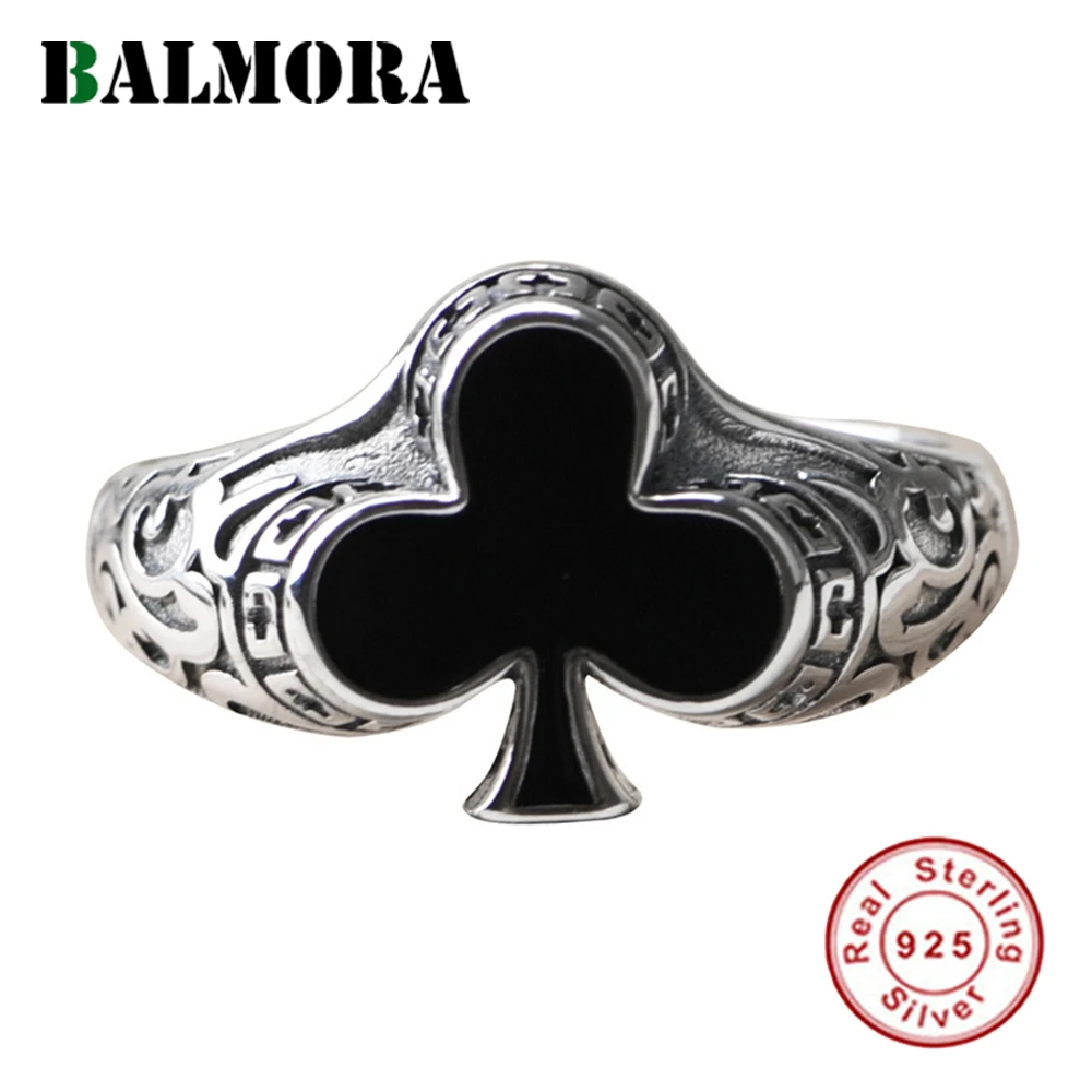 

BALMORA 100% 925 Sterling Silver Poker Plum Blossom Ring For Women Men Retro Luxury Adjustable Ring Stackable Ring Jewelry Gift