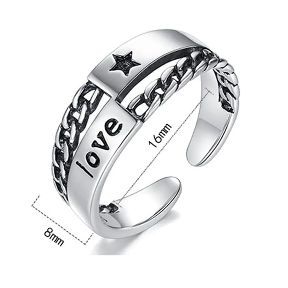 

925 Sterling Silver Ring Fashion Woman Jewelry Retro Simple Thai Silver Adjustable Letters Love Stars Hot New Ring