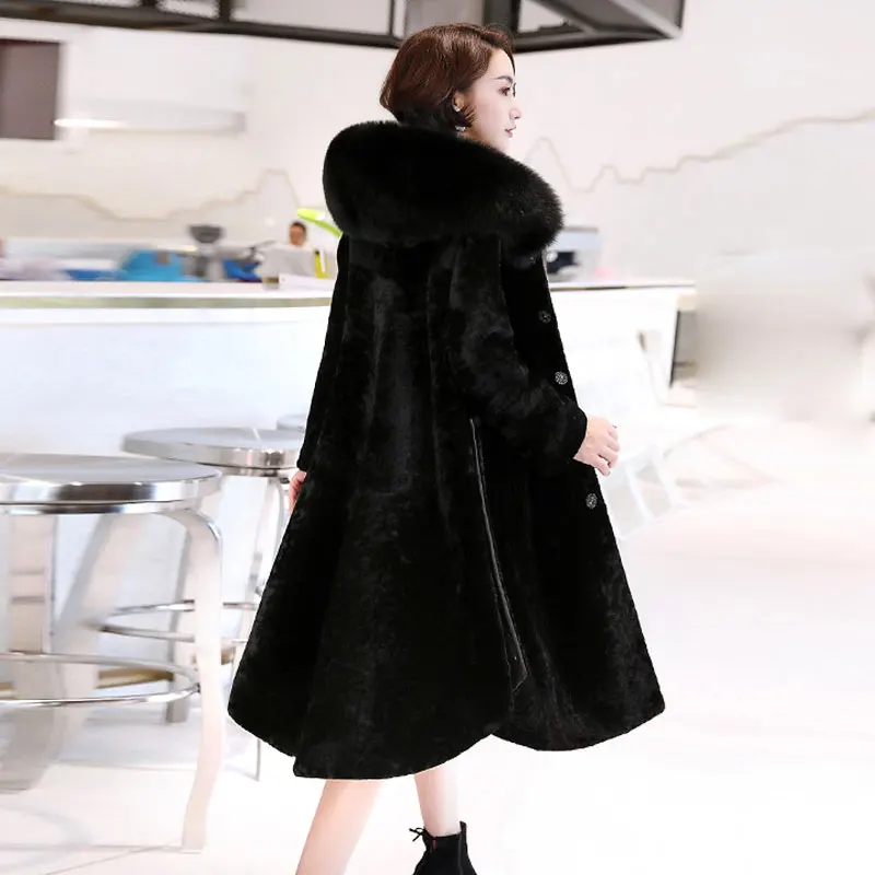 Женское меховое пальто DUOUPA2019 длинное толстое с капюшоном и лисьим мехом|Шубы