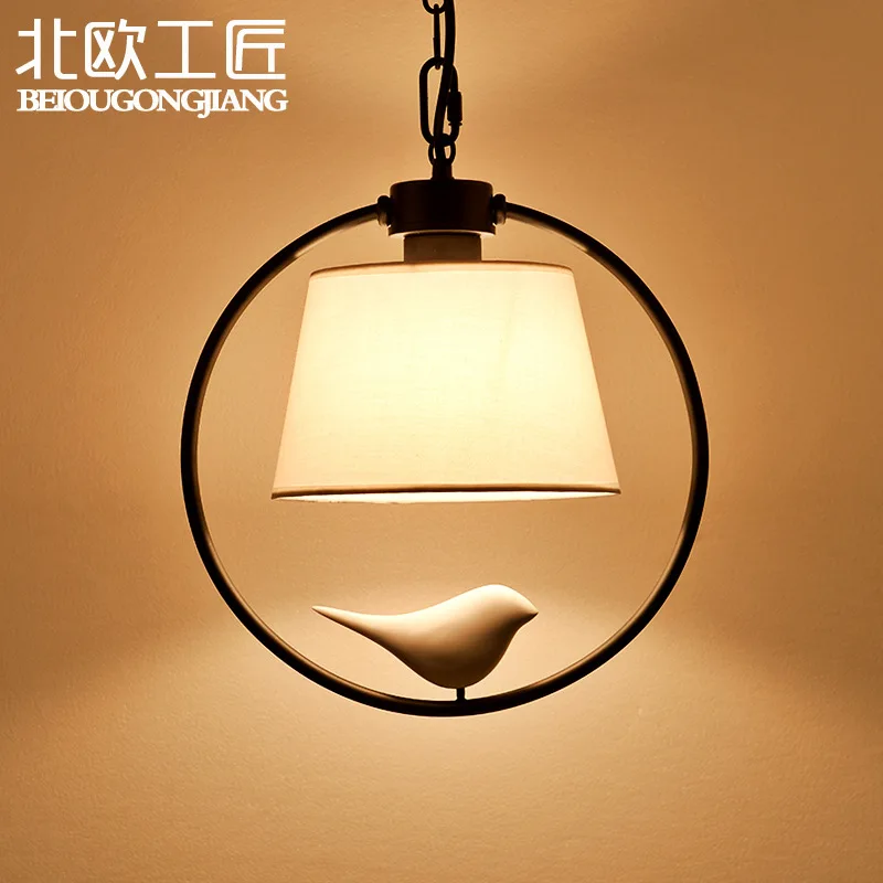 Birds Pendant Lights Vintage Lamp Resin Bird Fabric Lampshade For Kitchen Lighting Dining Room Retro Loft | Лампы и освещение