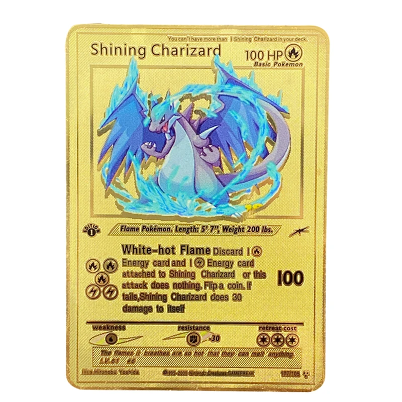 Металлическая карточка с покемоном 20 стилей аниме Боевая золотая Charizard Pikachu