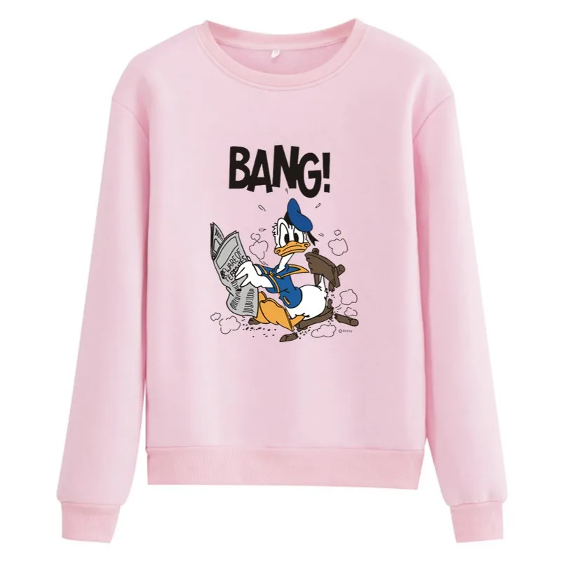 Disney Anime Donald Duck Fell Down Bang Funny Mulheres Sweetshirts Winter Autumn Long Sleeve Fleece Thick Warm Anime Hoodie Y2K