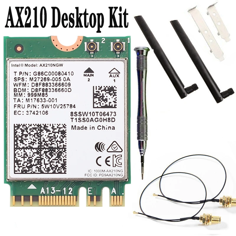 

Двухдиапазонная Wi-Fi 6E Intel AX210 M.2, 3000 Мбит/с, беспроводная сетевая карта Bluetooth 5,2 802, 11ac/ax AX210NGW с антенной для Win10